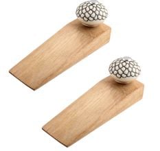 2 Pieces Cream And Black Etched Ceramic Wooden Door Stopper